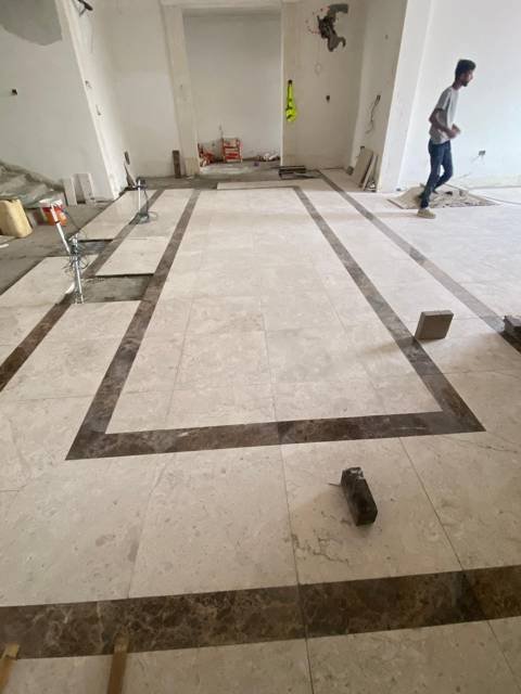 Marble flooring with border inlay
