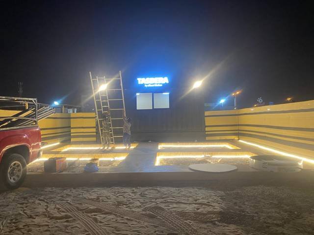 Site lighting and signage at night
